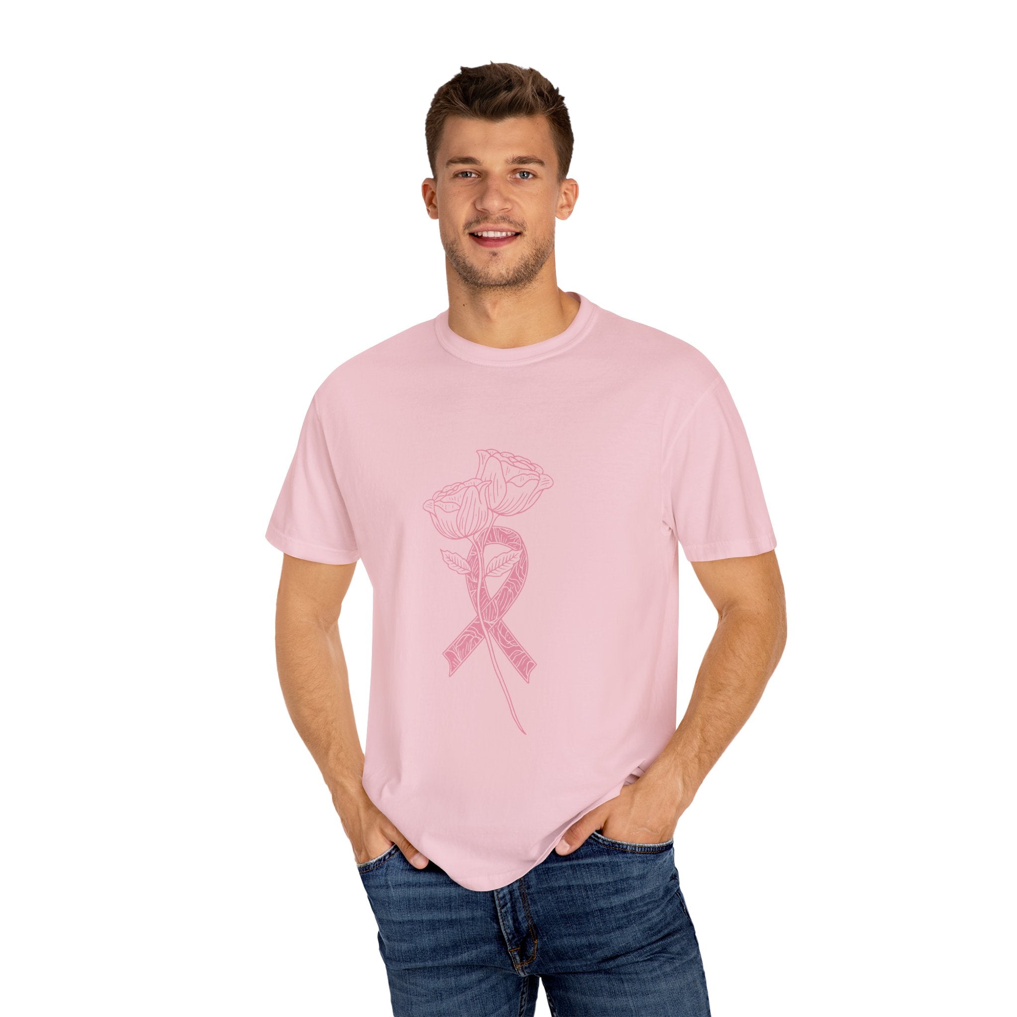 Pink Ribbon Floral T-Shirt, Awareness Shirt, Gift for Her, Breast Cancer Support, Casual Wear, Hope Shirt