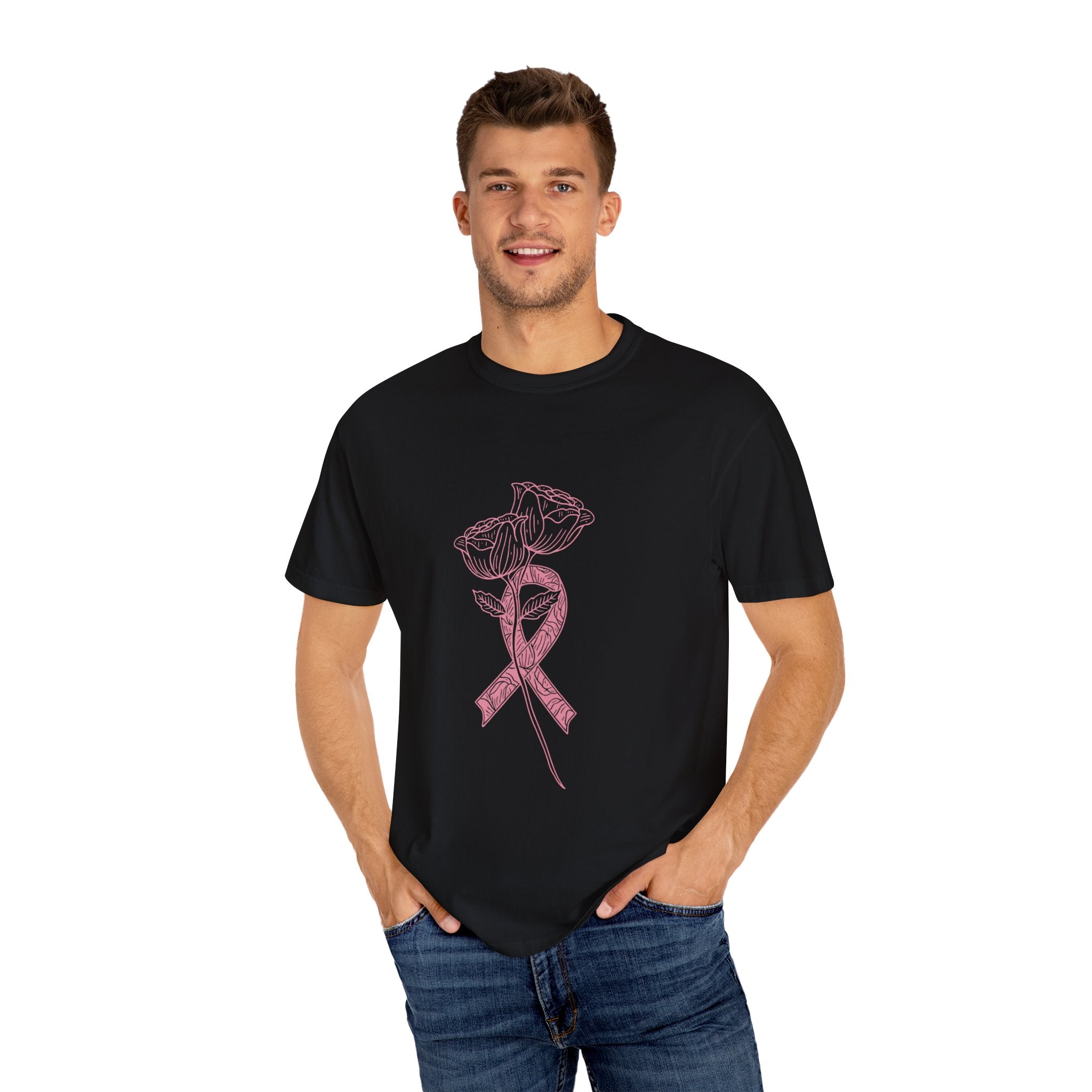 Pink Ribbon Floral T-Shirt, Awareness Shirt, Gift for Her, Breast Cancer Support, Casual Wear, Hope Shirt