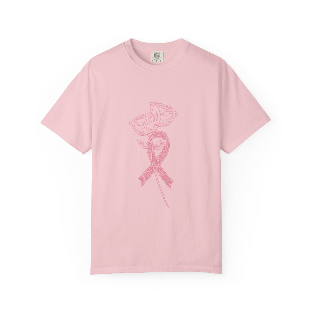 Pink Ribbon Floral T-Shirt, Awareness Shirt, Gift for Her, Breast Cancer Support, Casual Wear, Hope Shirt